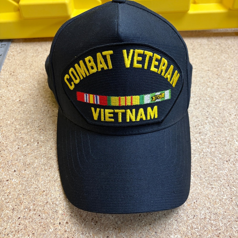 Eagle Crest Vietnam Combat Veteran Hat Navy Blue Snapback USA Made Military Cap